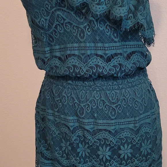Green Side Shoulder Lace Dress M - Picture 7 of 7